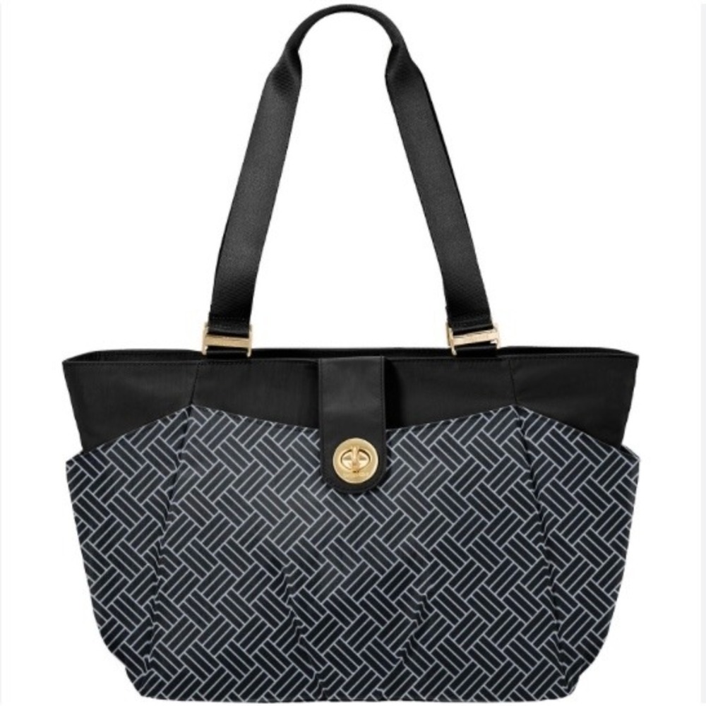 Baggallini Tote‎ Bag Black White Geometric Print Turn Lock Closure Shoulder Bag